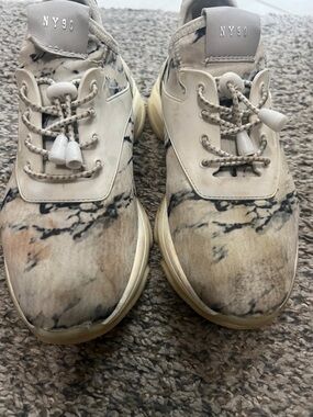 Steve Madden Marble-Print Chunky Sneakers in Cream and Black